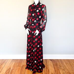 McQ Alexander McQueen Maxi Polka Dot Belted Dress Black Red White Long Sleeve